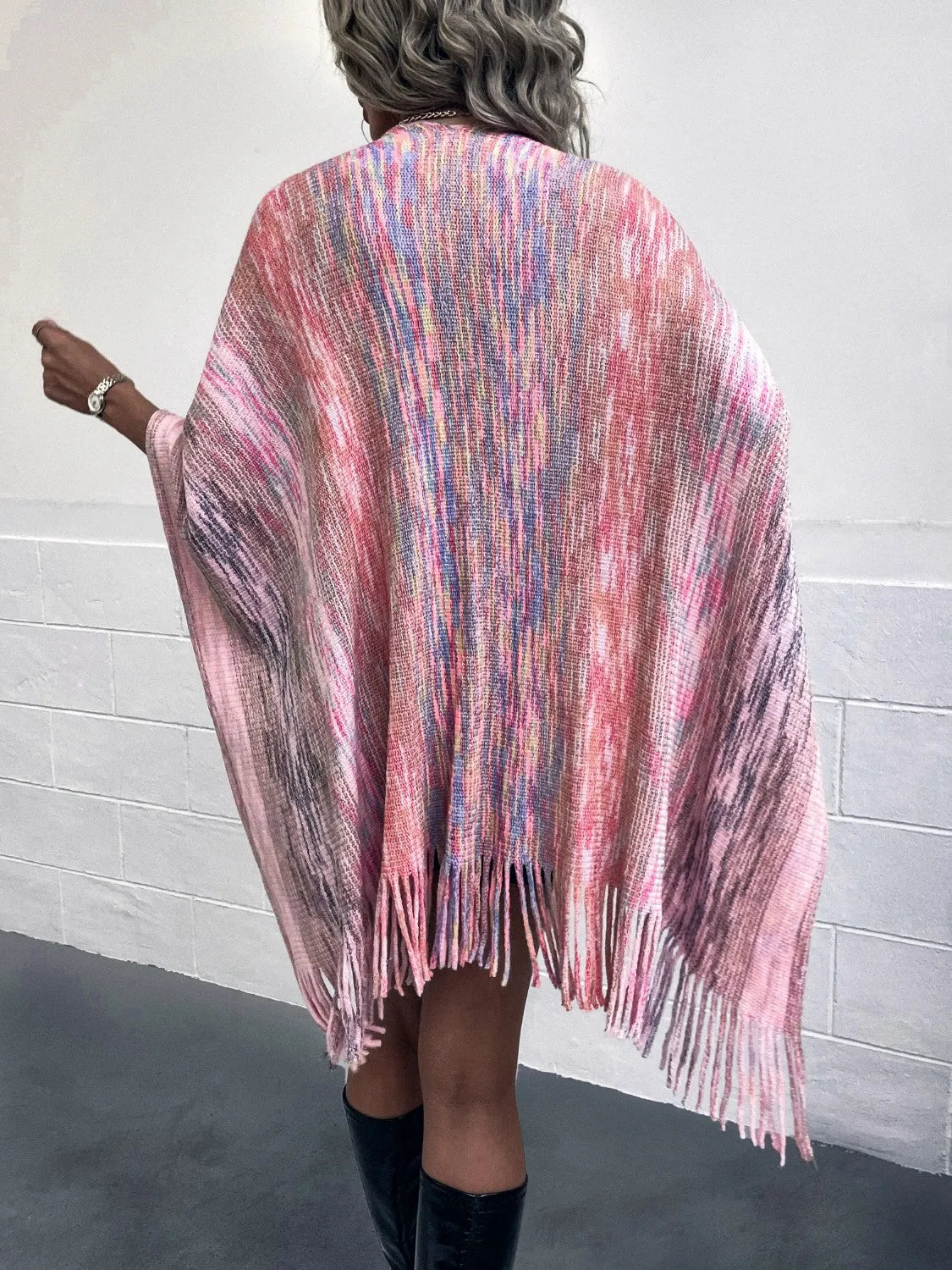 Heathered Fringe Hem Poncho - Wellen Fashion