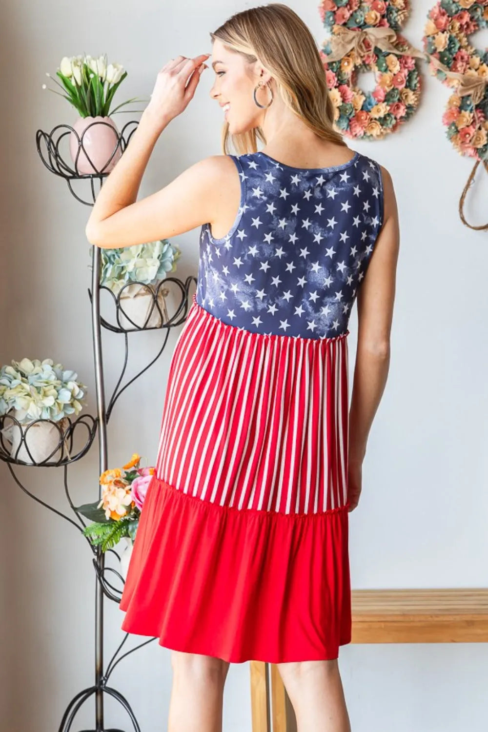 Heimish Full Size US Flag Theme Contrast Tank Dress - Wellen Fashion