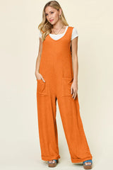 Double Take Full Size Texture Sleeveless Wide Leg Jumpsuit - Wellen Fashion