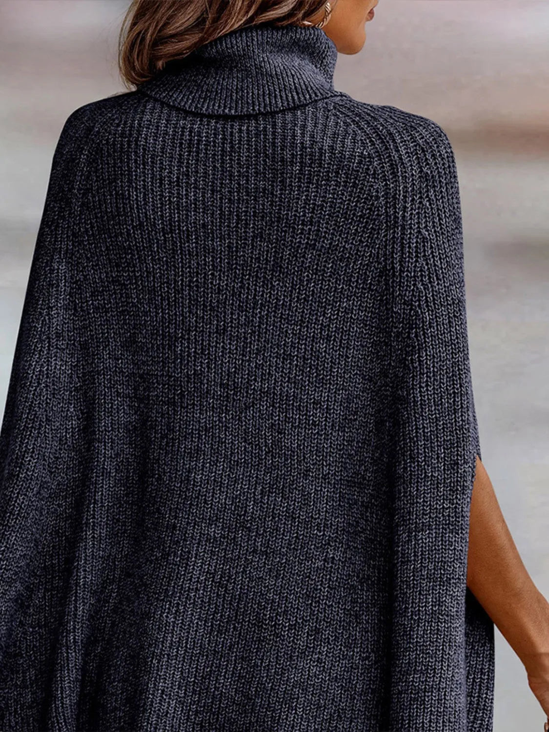 Turtleneck Dolman Sleeve Poncho - Wellen Fashion