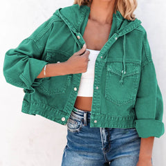 Hooded Dropped Shoulder Denim Jacket - Wellen Fashion