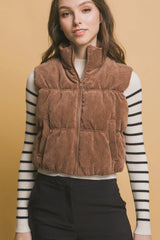 Love Tree Corduroy Zip Up Puffer Vest with Pockets - Wellen Fashion