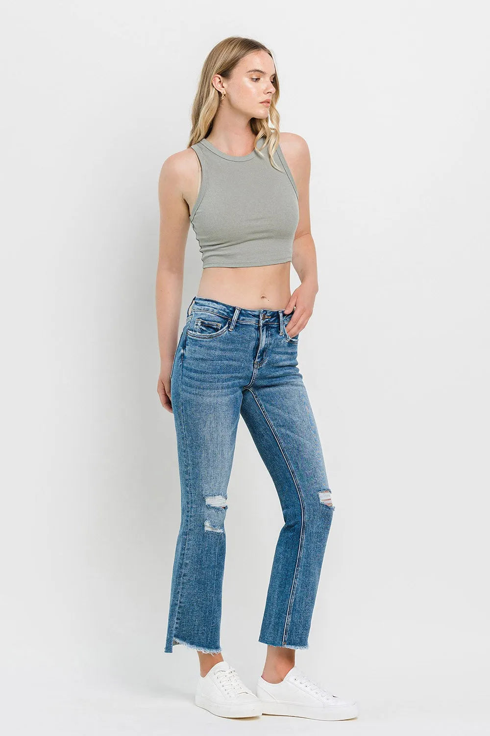 Vervet by Flying Monkey Full Size Mid Rise Distressed Cropped Flare Jeans - Wellen Fashion