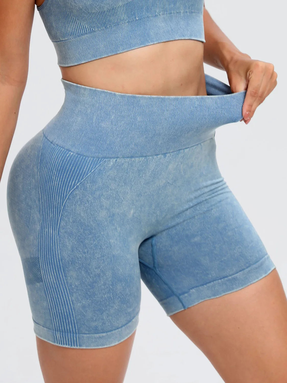 Washed High Waist Active Shorts - Wellen Fashion