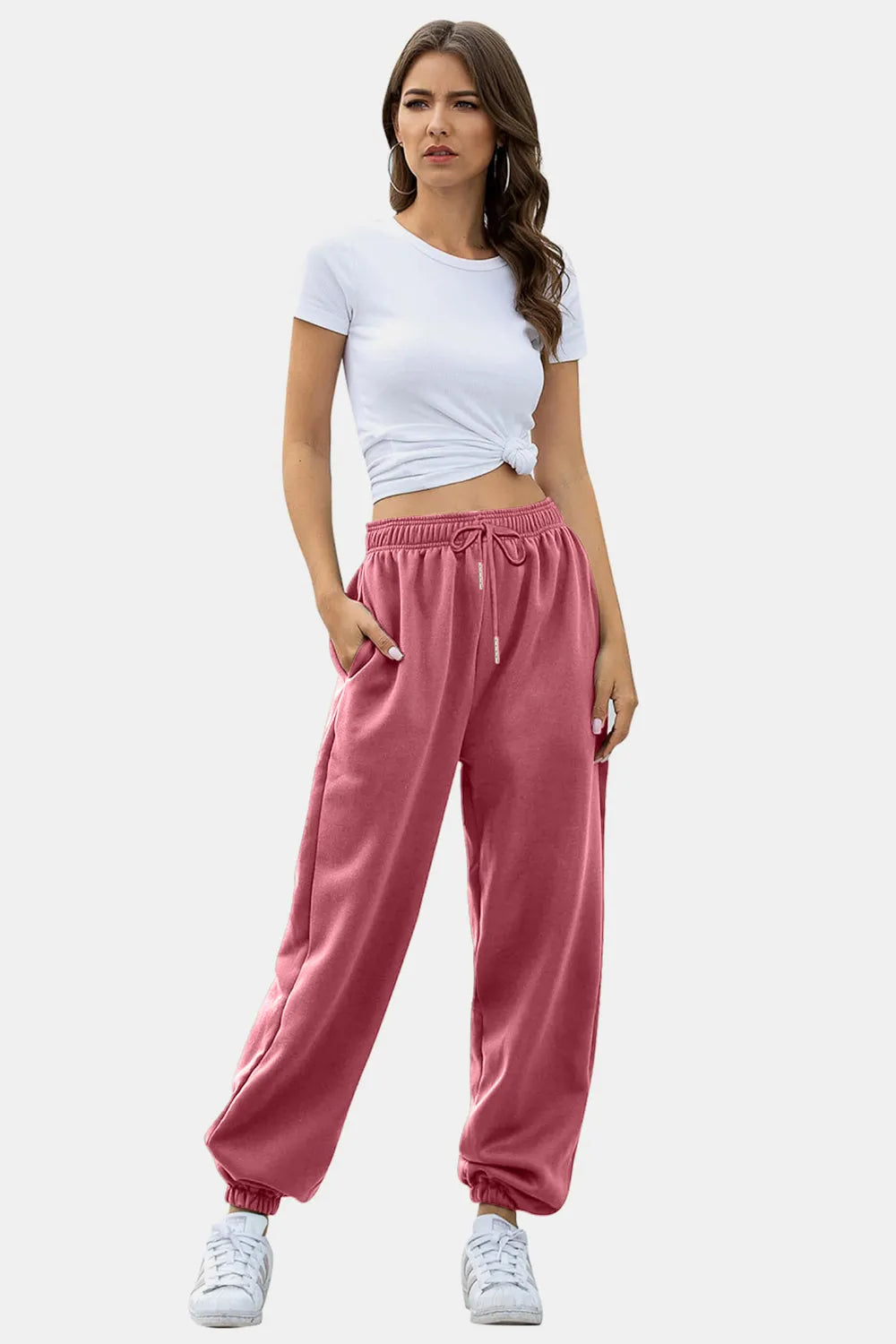 Elastic Waist Joggers with Pockets - Wellen Fashion