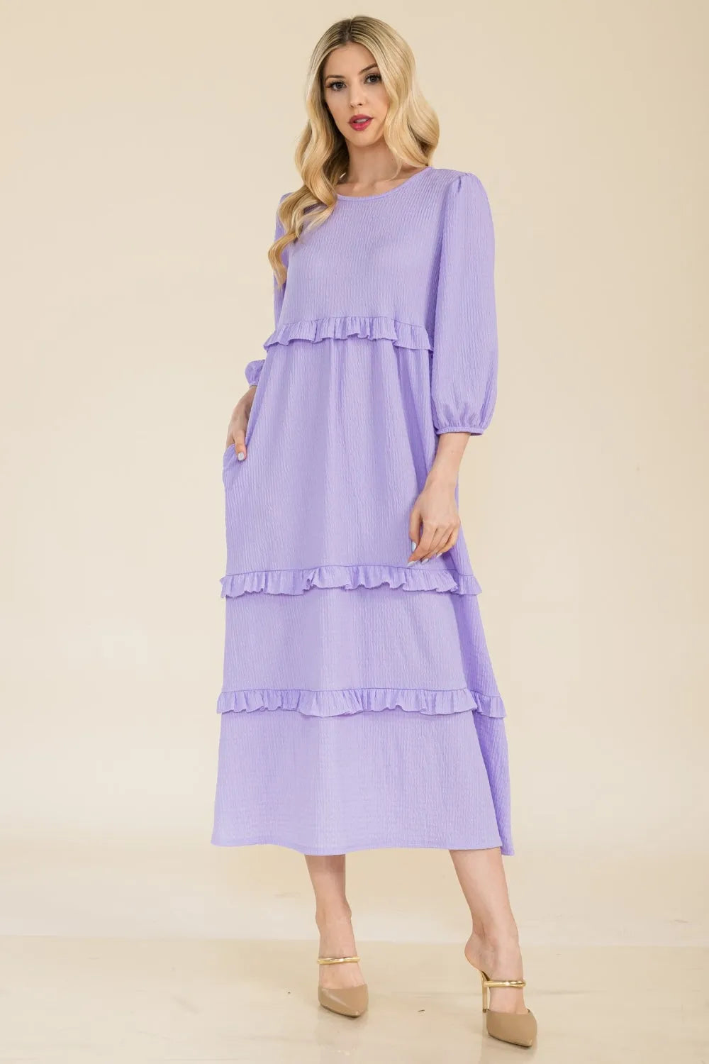 Celeste Full Size Tiered-Ruffle Midi Dress - Wellen Fashion