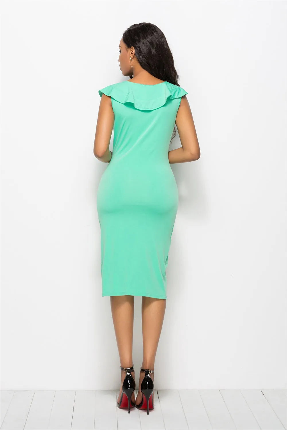 Ruched Ruffled Cap Sleeve Dress - Wellen Fashion