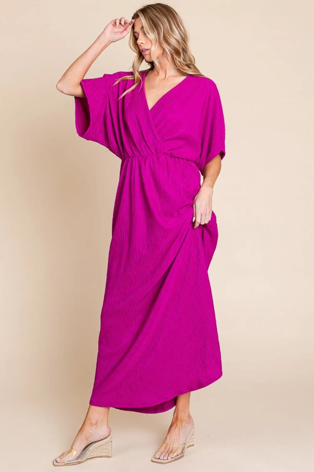 BOMBOM Surplice Maxi Dress with Pockets - Wellen Fashion