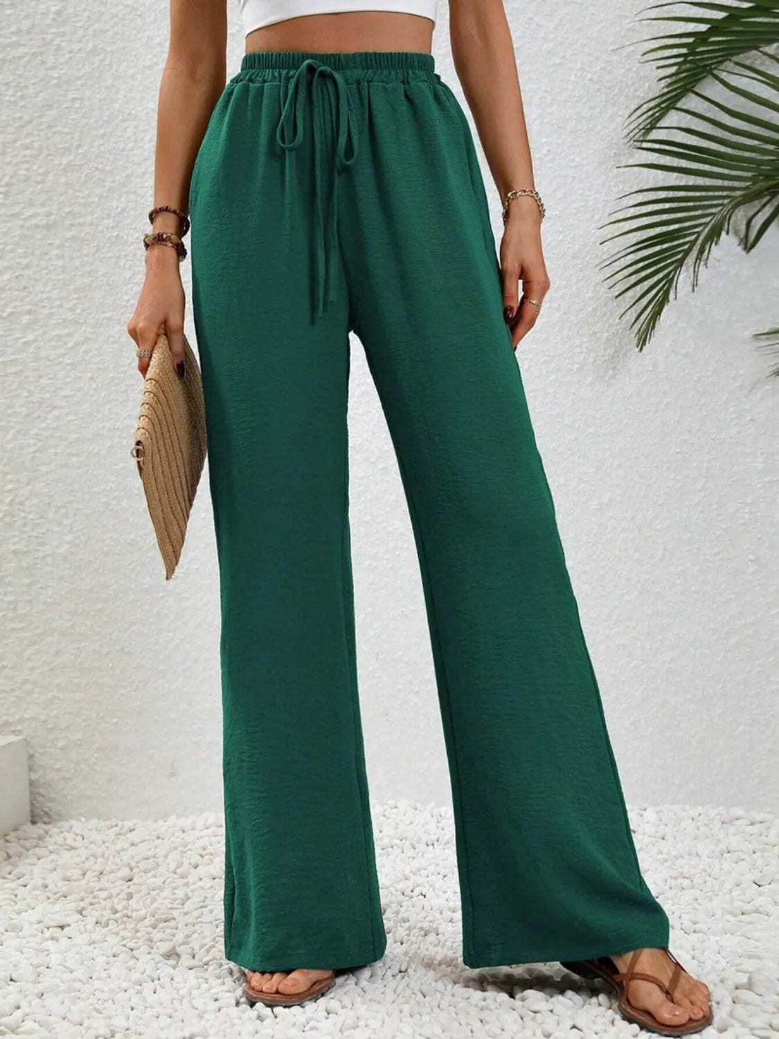 Wide Leg Drawstring Pants - Wellen Fashion