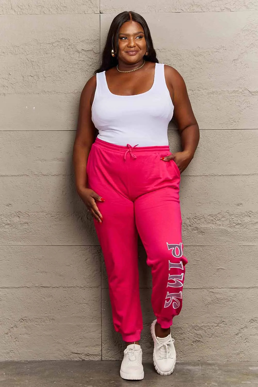 Simply Love Full Size PINK Graphic Sweatpants - Wellen Fashion