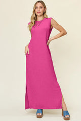 Double Take Full Size Texture Mock Neck Sleeveless Maxi Dress - Wellen Fashion