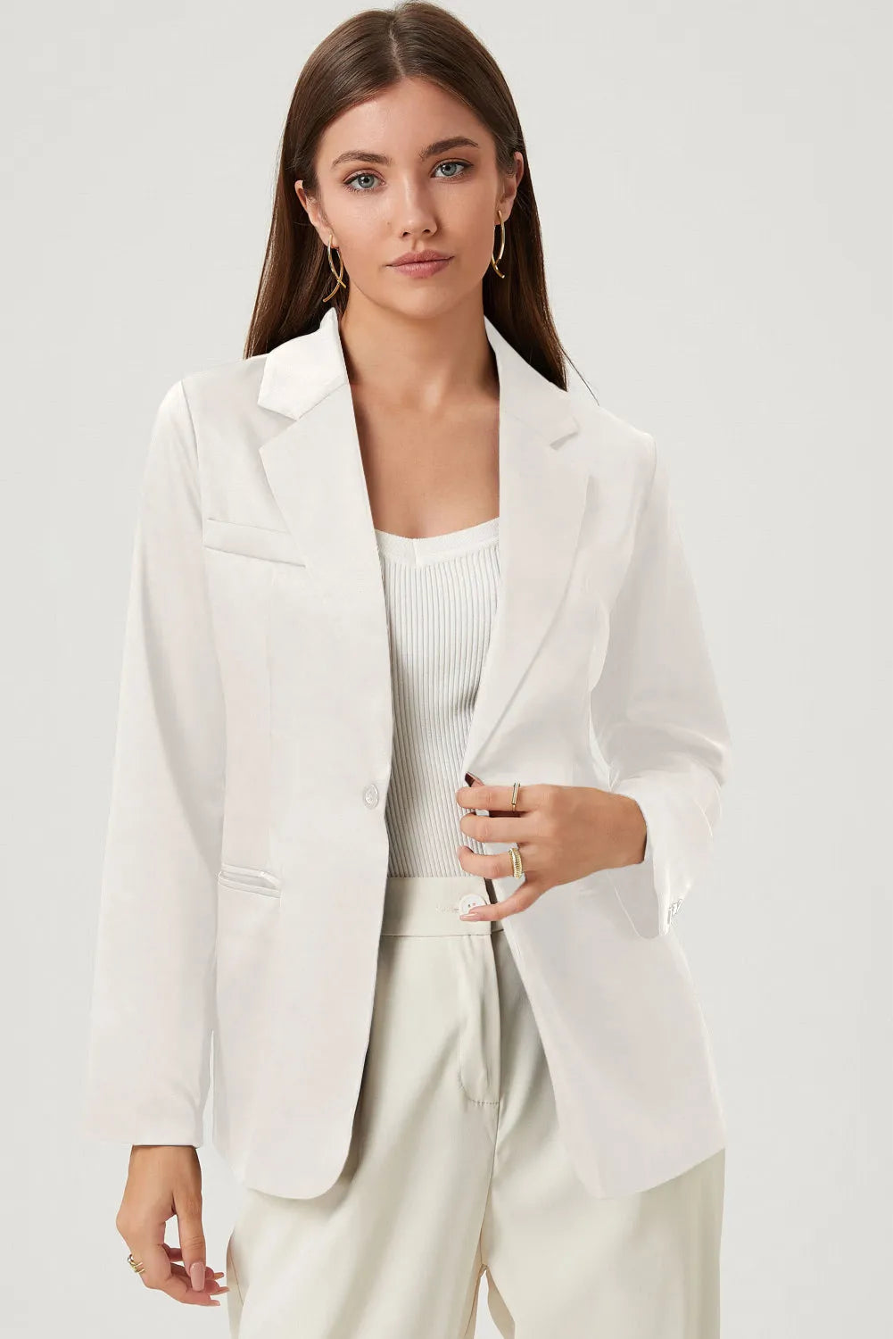 Long Sleeve Lapel Collar Blazer - Wellen Fashion