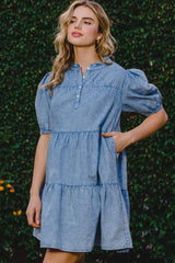 ODDI Washed Tiered Mini Denim Dress - Wellen Fashion