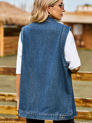 Button Down Denim Vest - Wellen Fashion