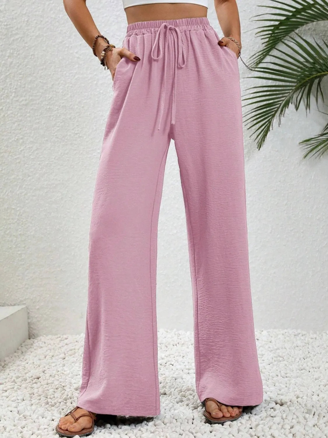 Wide Leg Drawstring Pants - Wellen Fashion