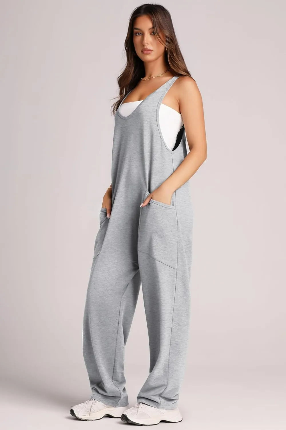 Wide Strap Jumpsuit with Pockets - Wellen Fashion