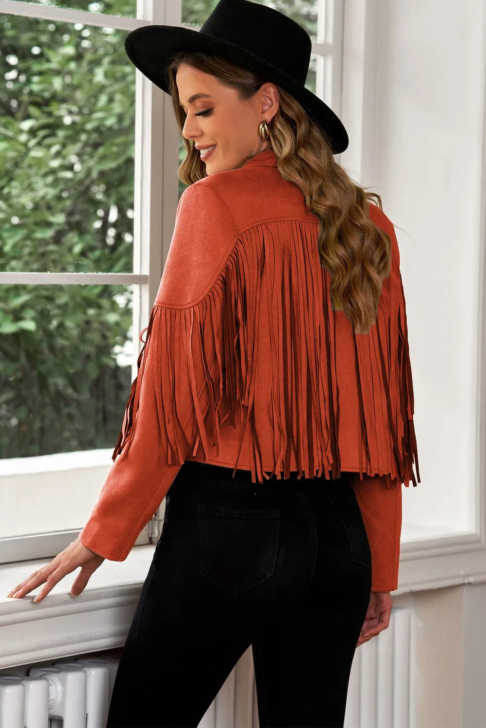 Fringe Trim Lapel Collar Cropped Blazer - Wellen Fashion