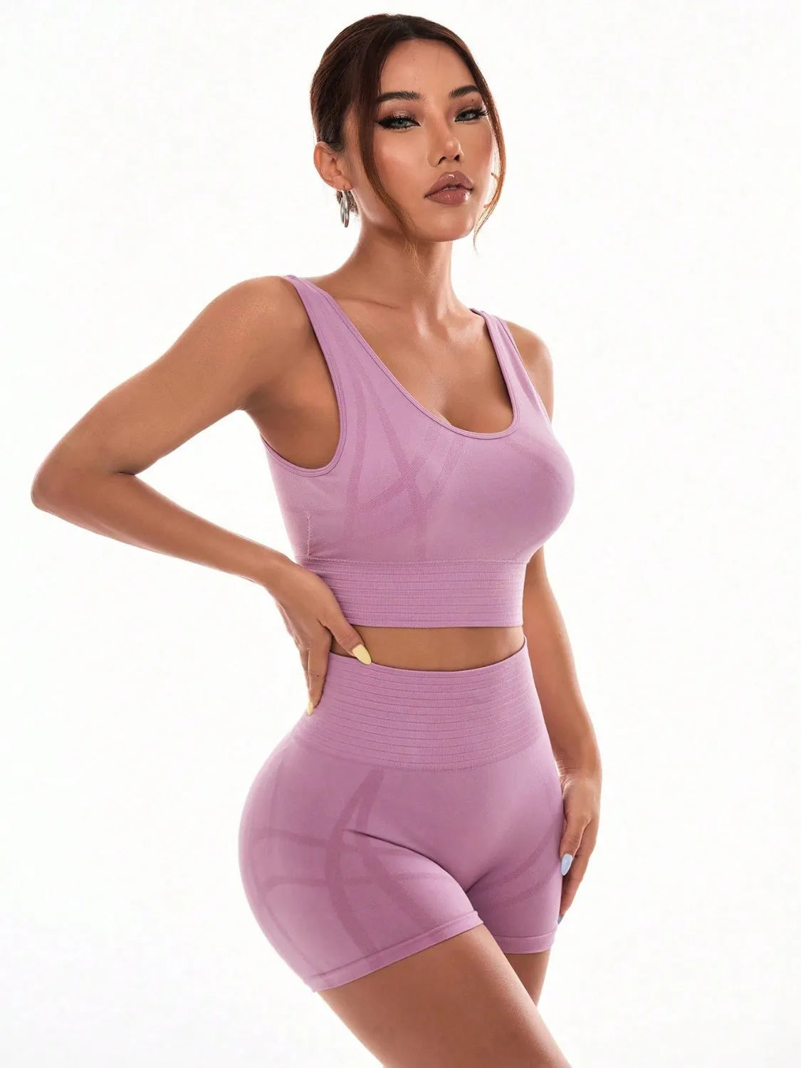 Scoop Neck Wide Strap Top and Shorts Active Set - Wellen Fashion