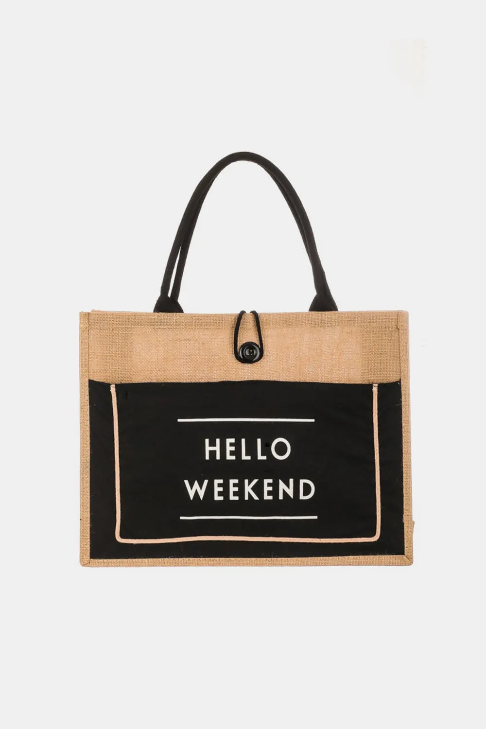 Fame Hello Weekend Burlap Tote Bag - Wellen Fashion