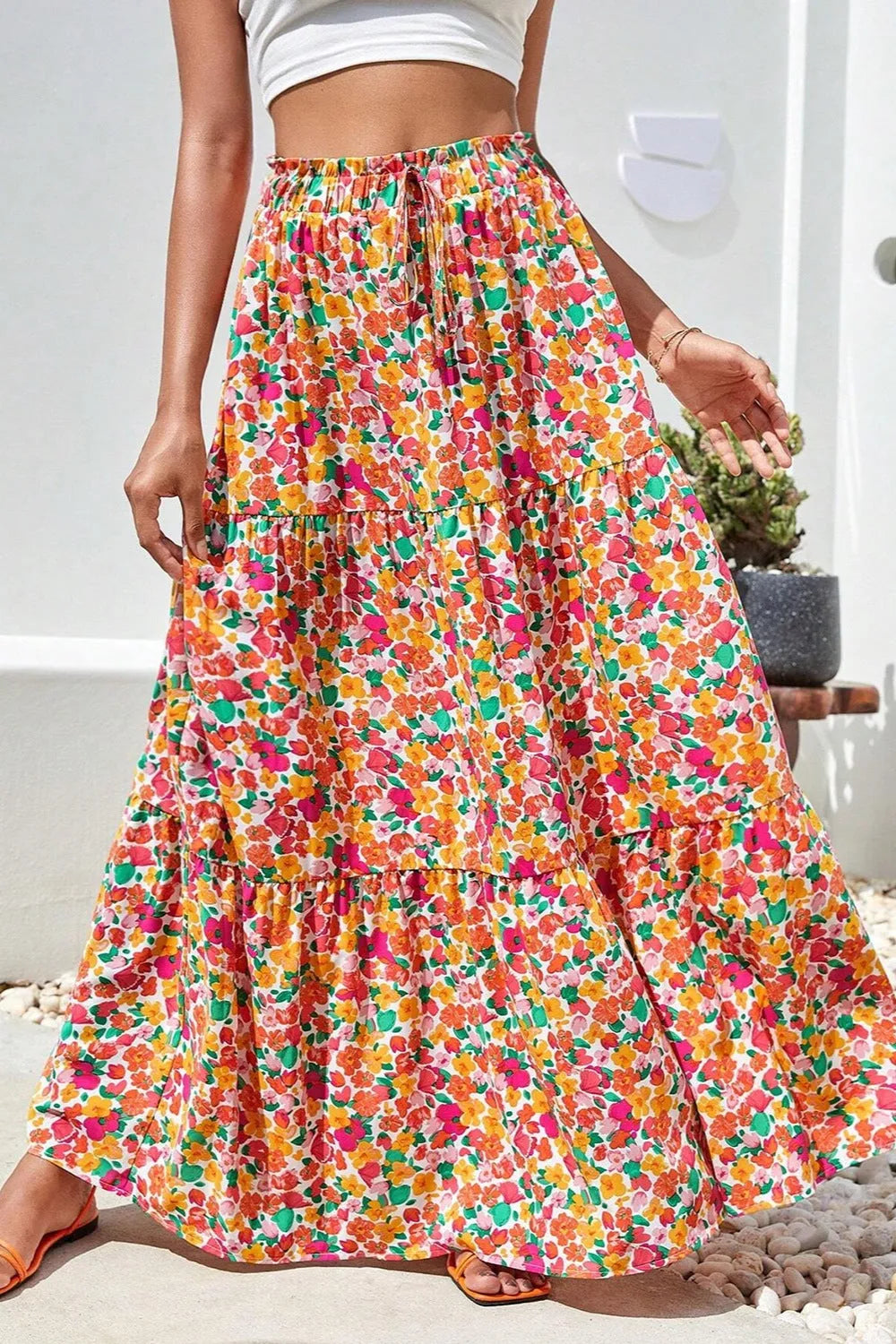 Printed Elastic Waist Maxi Skirt - Wellen Fashion