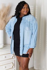 RISEN Full Size Distressed Raw Hem Denim Jacket - Wellen Fashion