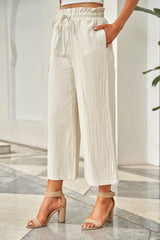 Drawstring Paperbag Waist Wide Leg Pants - Wellen Fashion