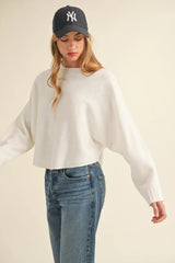 Mable Round Neck Dolman Sleeve Cropped Sweater - Wellen Fashion