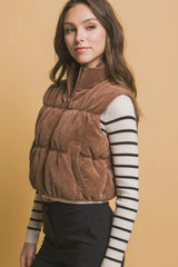 Love Tree Corduroy Zip Up Puffer Vest with Pockets - Wellen Fashion