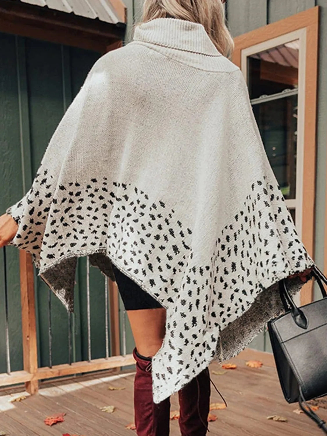 Leopard Turtleneck Poncho - Wellen Fashion