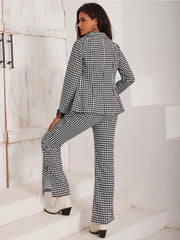 Checkered Blazer & Slit Pants Set - Wellen Fashion