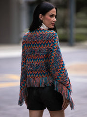 Fringe Hem Boat Neck Poncho - Wellen Fashion