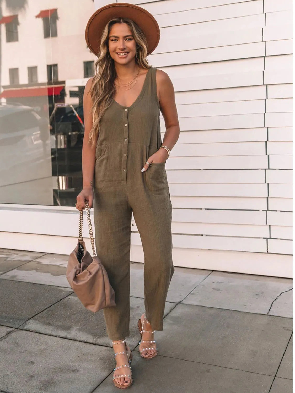 Full Size Scoop Neck Wide Strap Jumpsuit - Wellen Fashion