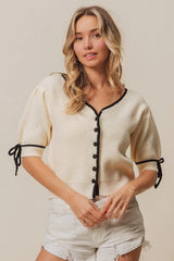 BiBi Contrast Binding Buttoned Cardigan - Wellen Fashion