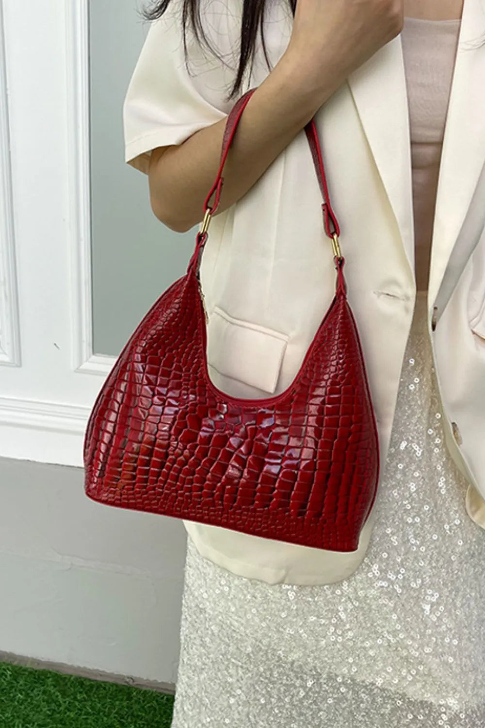 PU Leather Stone Texture Shoulder Bag