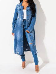 Long Sleeve Raw Hem Denim Jacket - Wellen Fashion