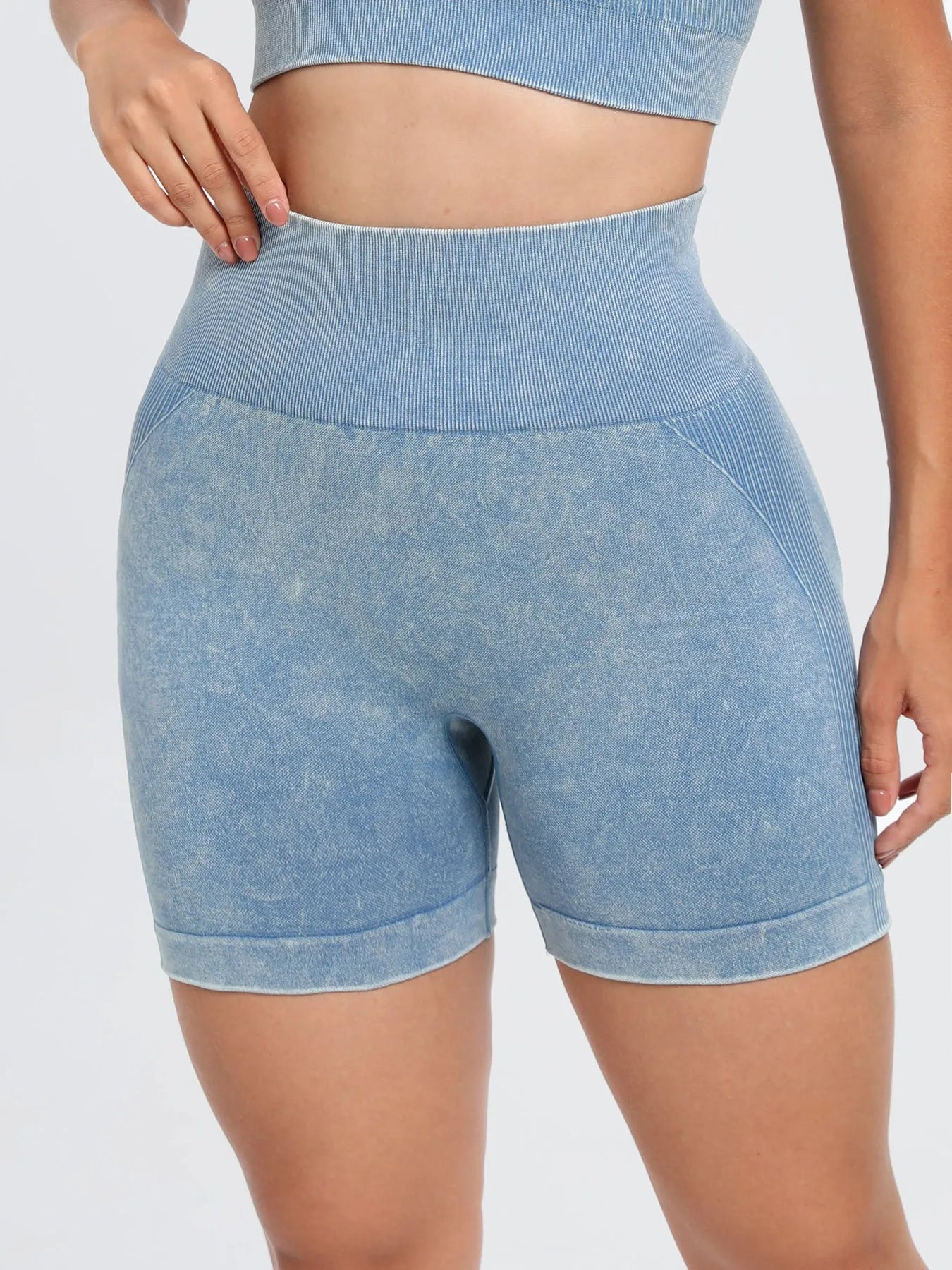 Washed High Waist Active Shorts - Wellen Fashion