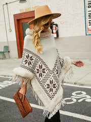 Fringe Geometric Cape Sleeve Poncho - Wellen Fashion