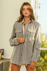 BiBi Button Up Corduroy Shacket - Wellen Fashion