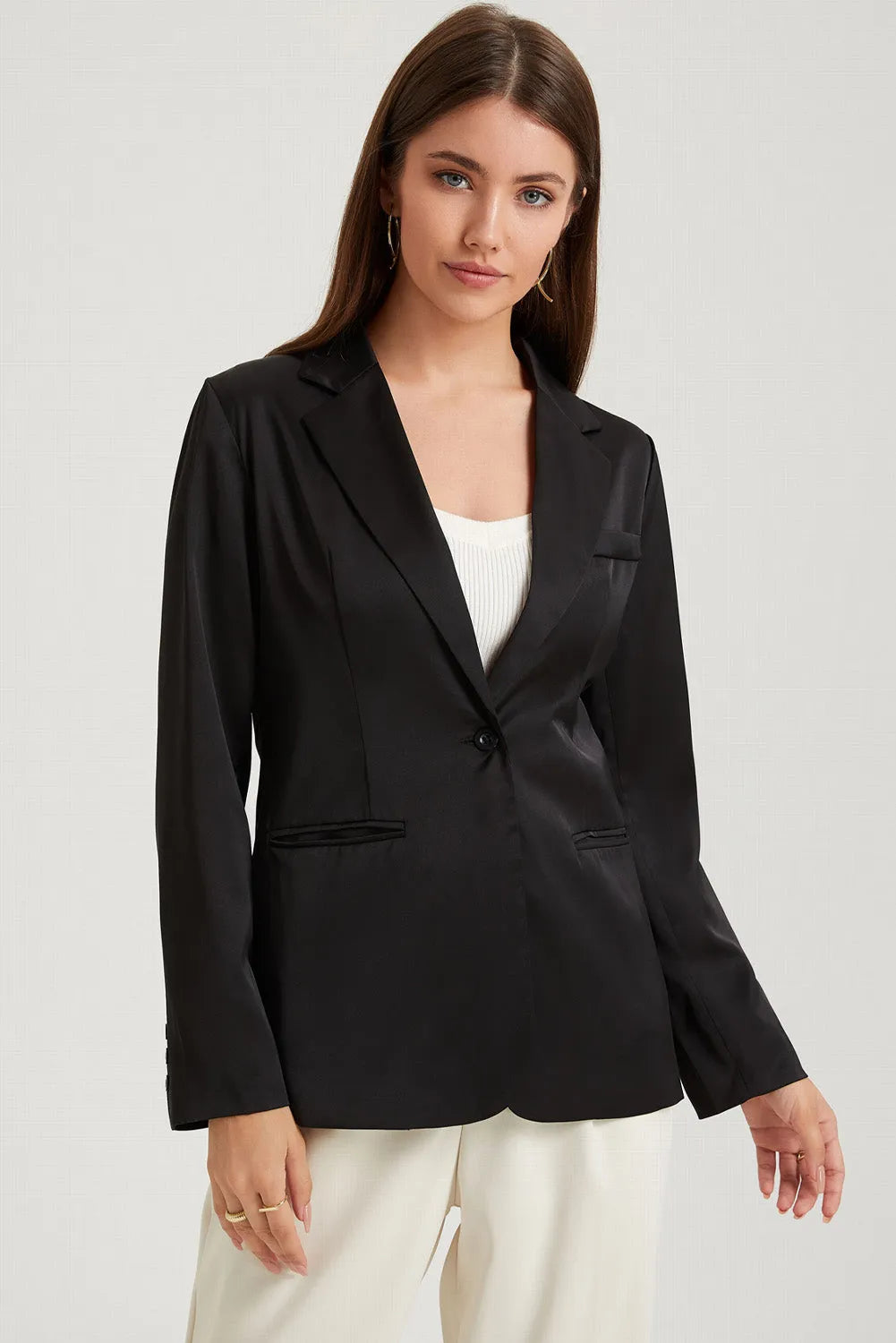 Long Sleeve Lapel Collar Blazer - Wellen Fashion