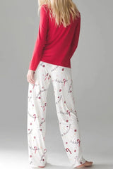 Round Neck Long Sleeve Top and Printed Pants Lounge Set - Wellen Fashion