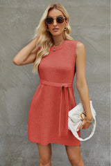 Tied Round Neck Sleeveless Sweater Dress - Wellen Fashion