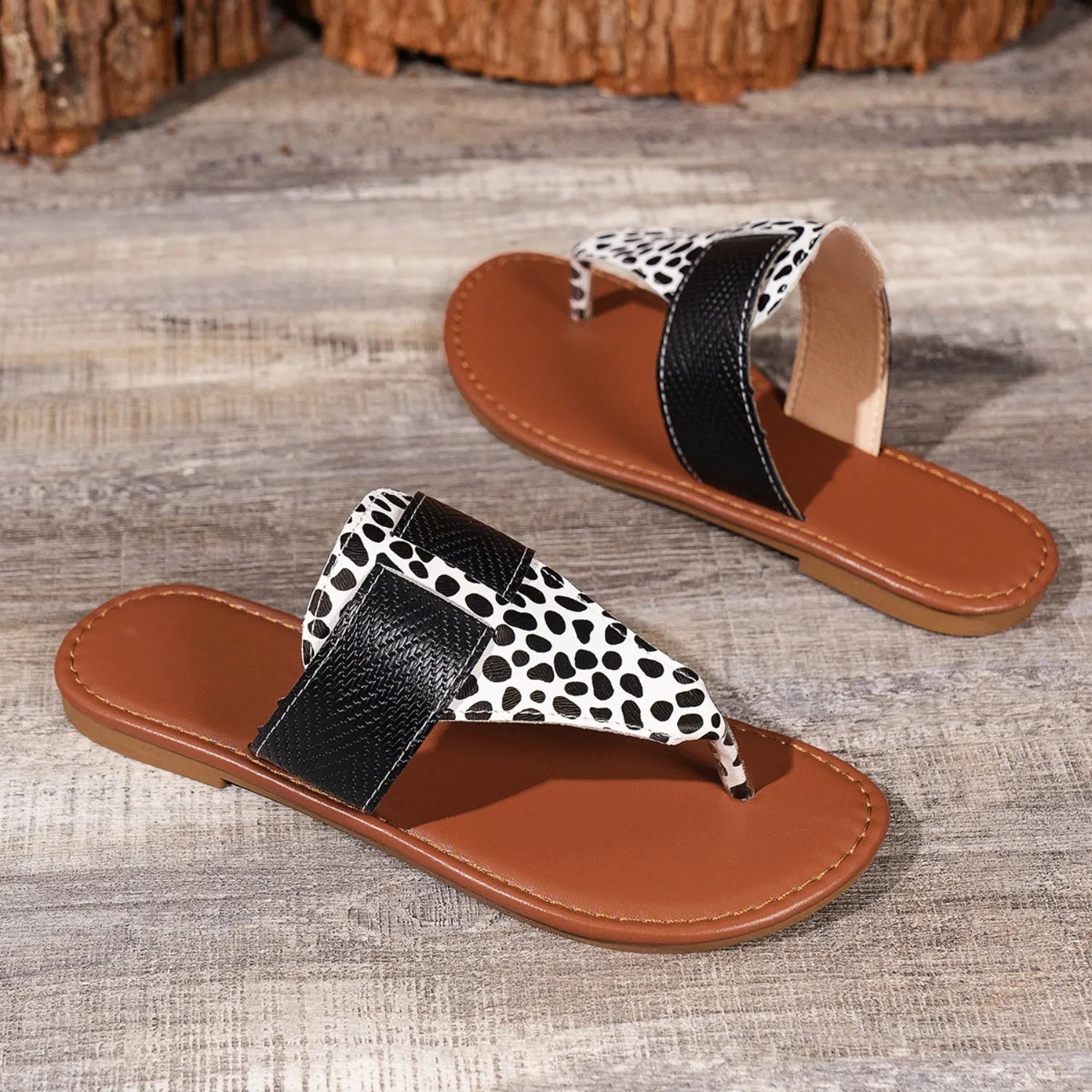 Animal Print Open Toe Sandals - Wellen Fashion