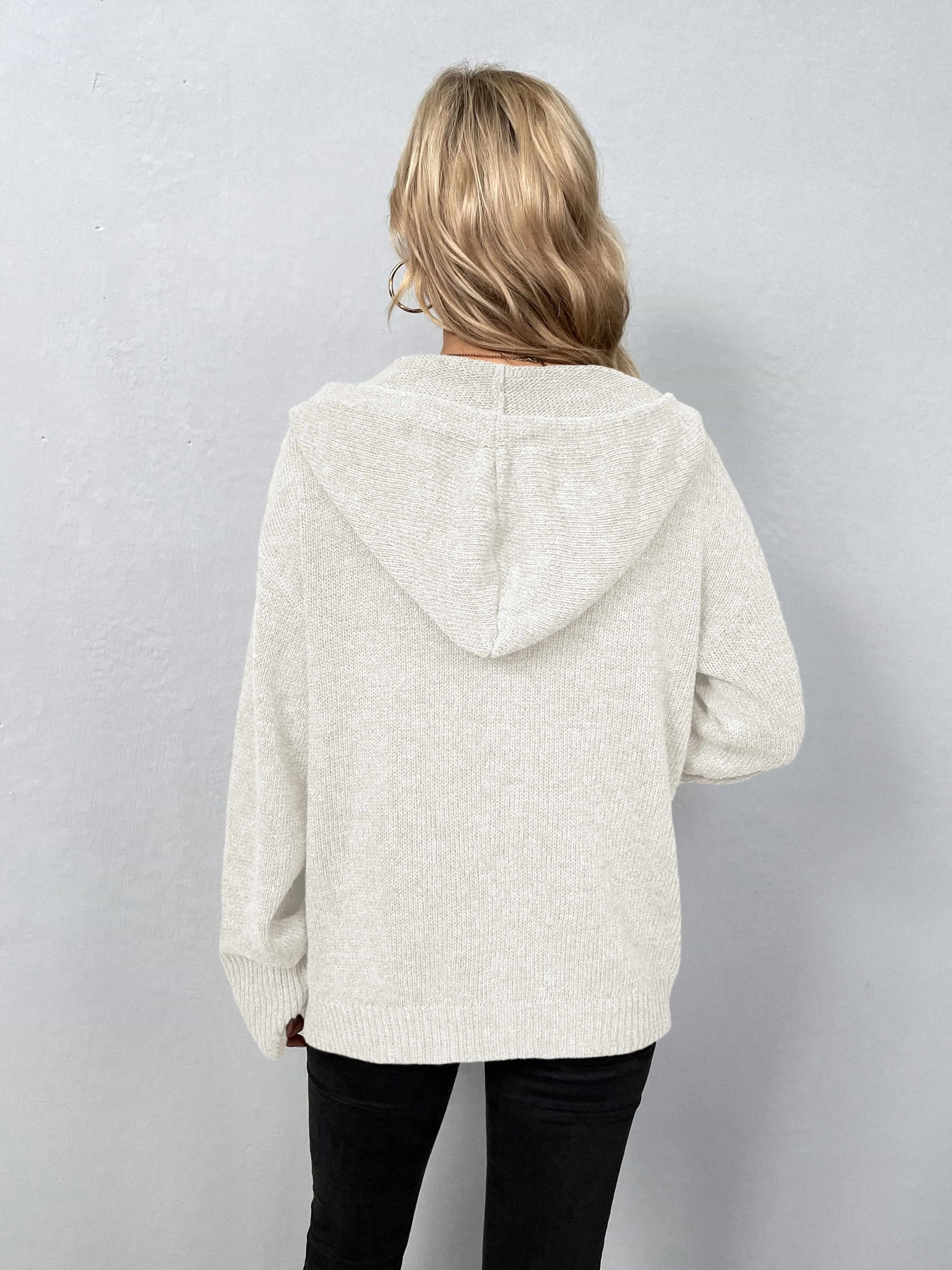 Button-Down Long Sleeve Hooded Sweater - Wellen Fashion