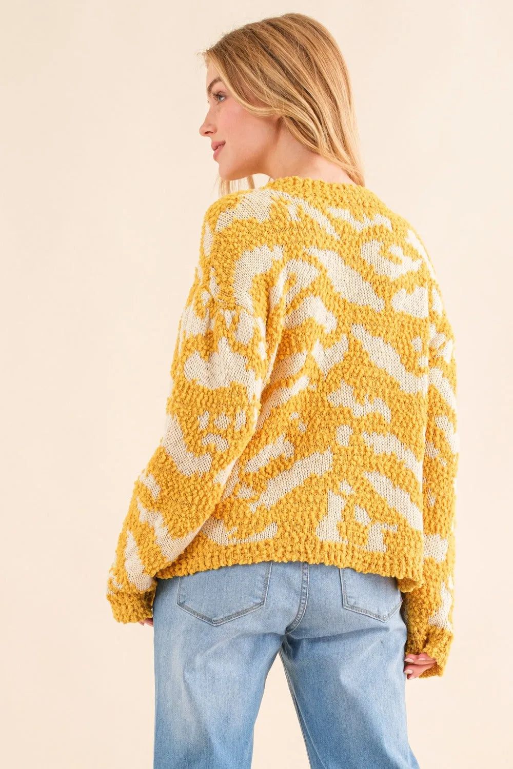 And The Why Full Size Textured Pattern Contrast Sweater - Wellen Fashion