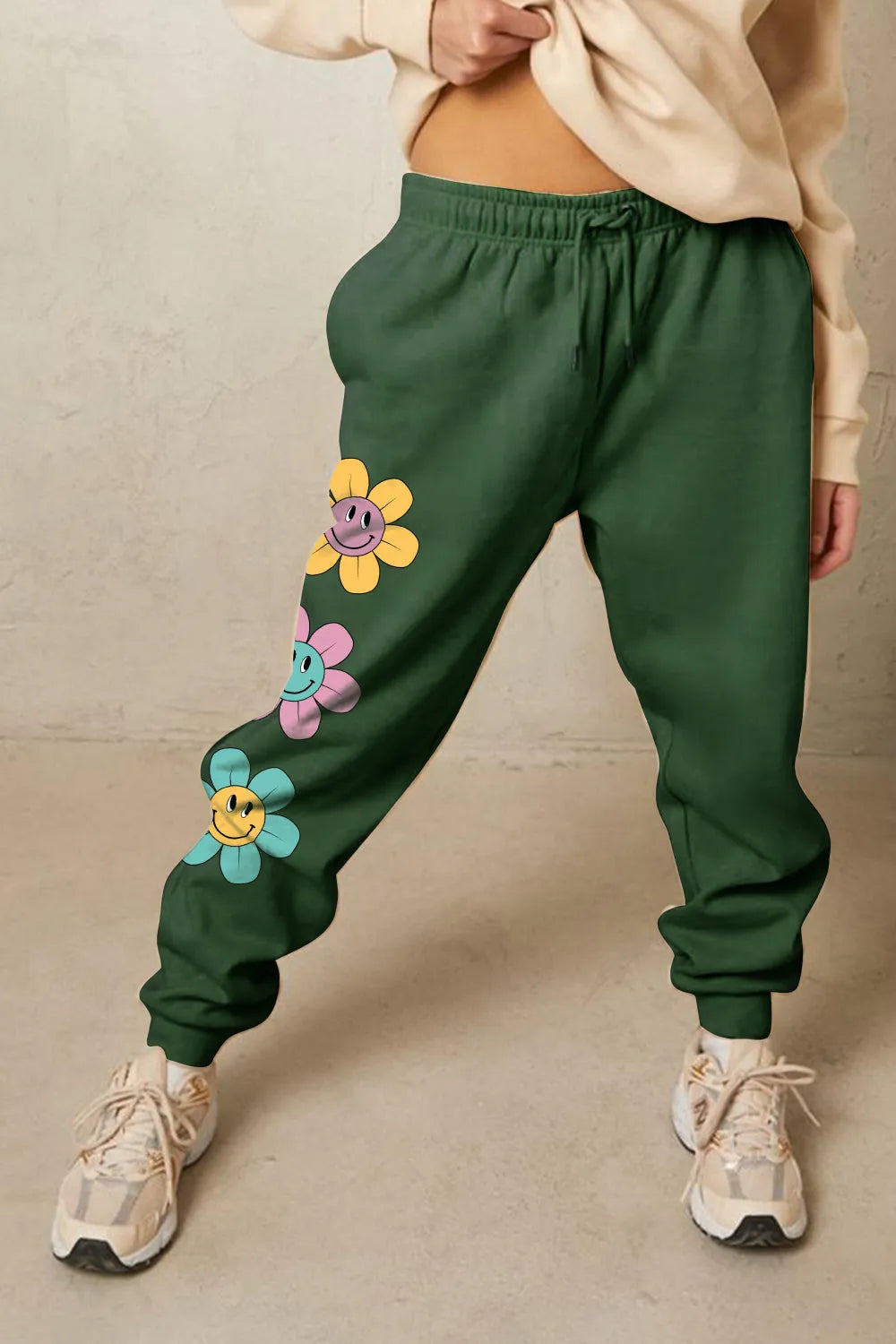 Simply Love Simply Love Full Size Drawstring Flower Graphic Long Sweatpants - Wellen Fashion