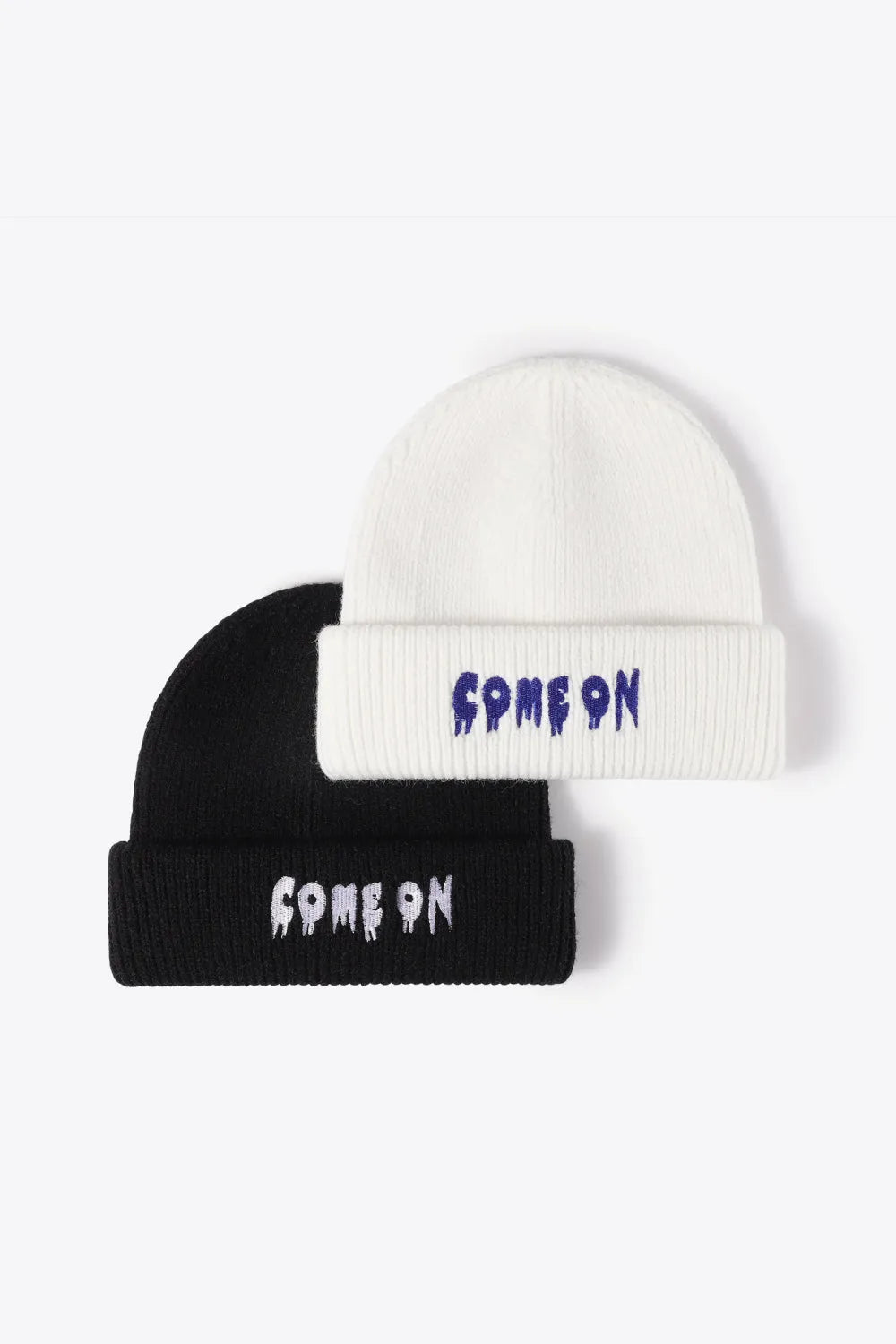 COME ON Embroidered Cuff Knit Beanie - Wellen Fashion