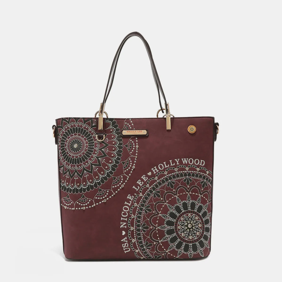 Nicole Lee USA Metallic Stitching Embroidery Inlaid Rhinestone Tote Bag - Wellen Fashion