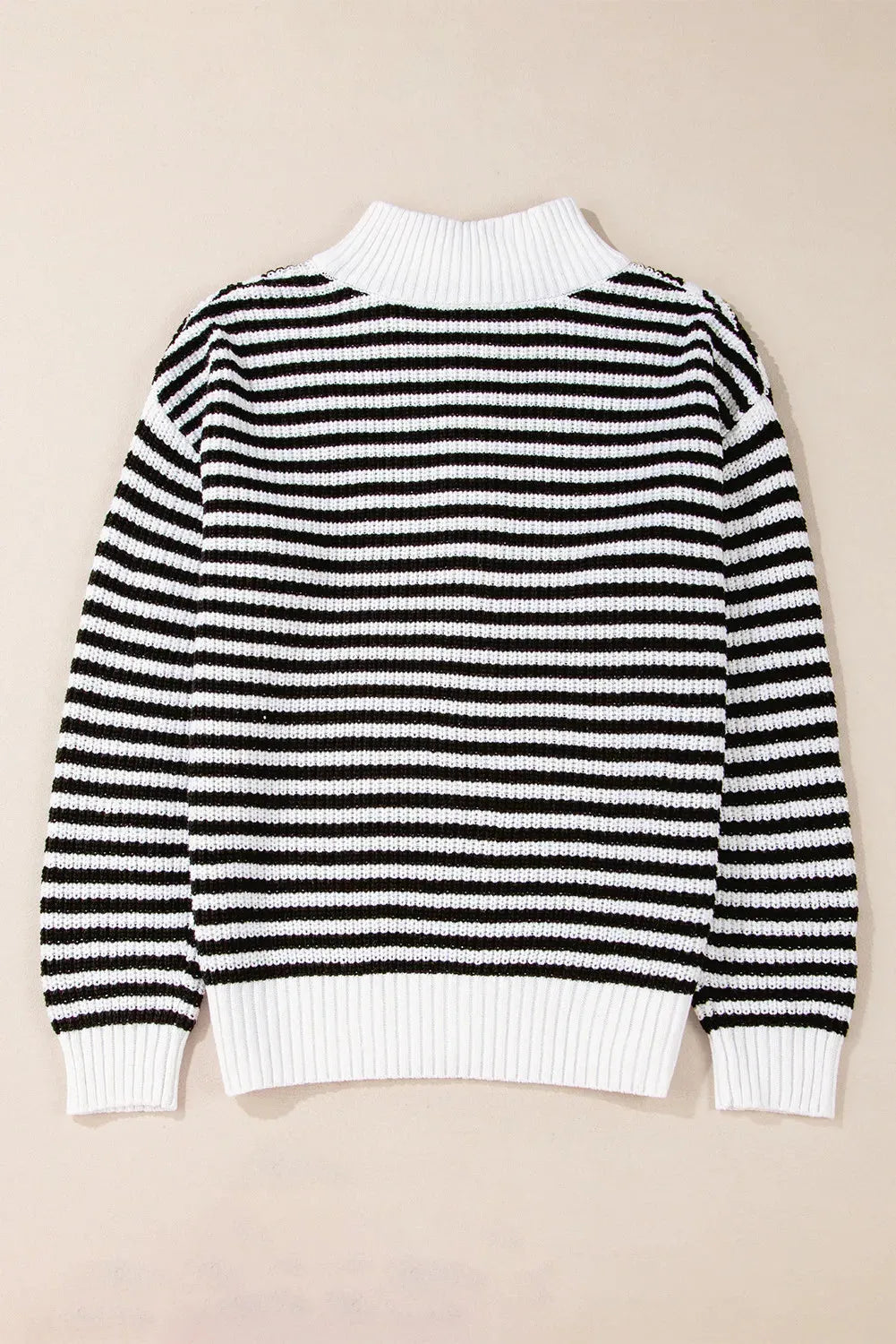 Striped Half Zip Long Sleeve Sweater - Wellen Fashion