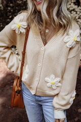 Flower Dropped Shoulder Long Sleeve Cardigan - Wellen Fashion