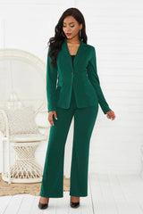 Lapel Collar Long Sleeve Blazer and Pants Set - Wellen Fashion